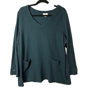 J. Jill V-neck Ribbed Tunic Women's 2X Teal Green Pockets Stretch Comfort Lounge